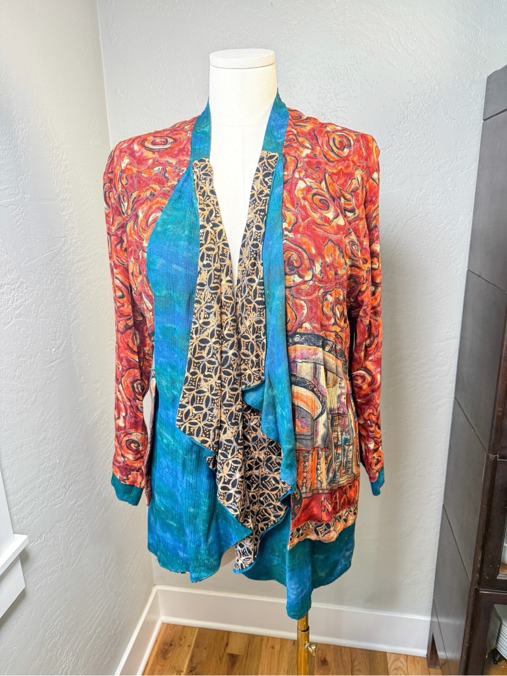 Vintage Carole Little Art-to-Wear Open Front Jacket Cardigan Made in USA Rayon